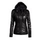 thumbnail image 1 of Imitación de cuero Mujeres chaqueta con capucha con cremallera con capucha delgado corto de la motoc Abanopi XL, 1 of 6