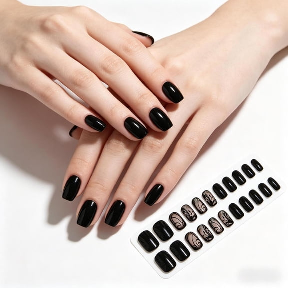 Dark Style Press On Nails 24 Pcs, Reusable Fake Nails Full Cover False Nails for Women Girls, Easy Wear Manicure