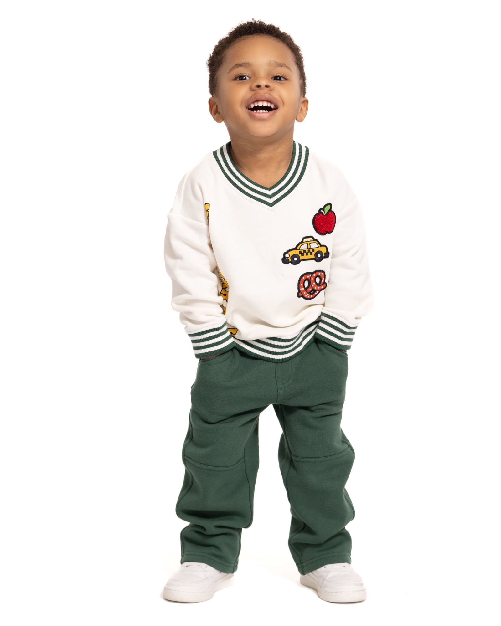 Wonder Nation Toddler Boys Embroidered Patch Graphic V Neck Sweatshirt, Sizes 12M-5T