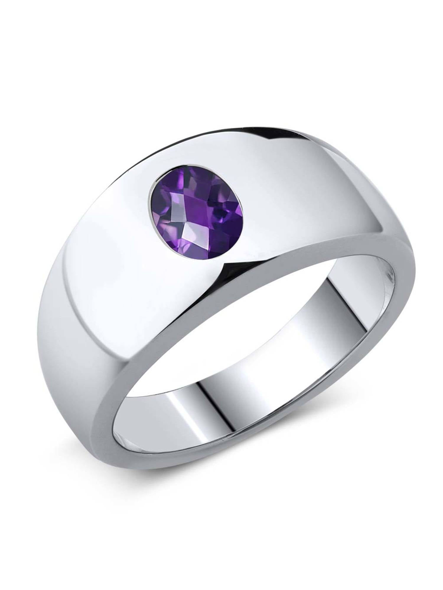 1.42 Ct Oval Checkerboard Purple Amethyst 925 Sterling Silver Ring 