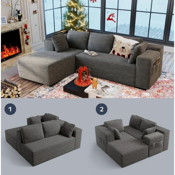 L-Shape Modular Sectional Sofa,Asofer 105" Cloud Sectional Couch with Chaise, Upholstered Corduroy Couch with Deep Seat, No Assembly Required