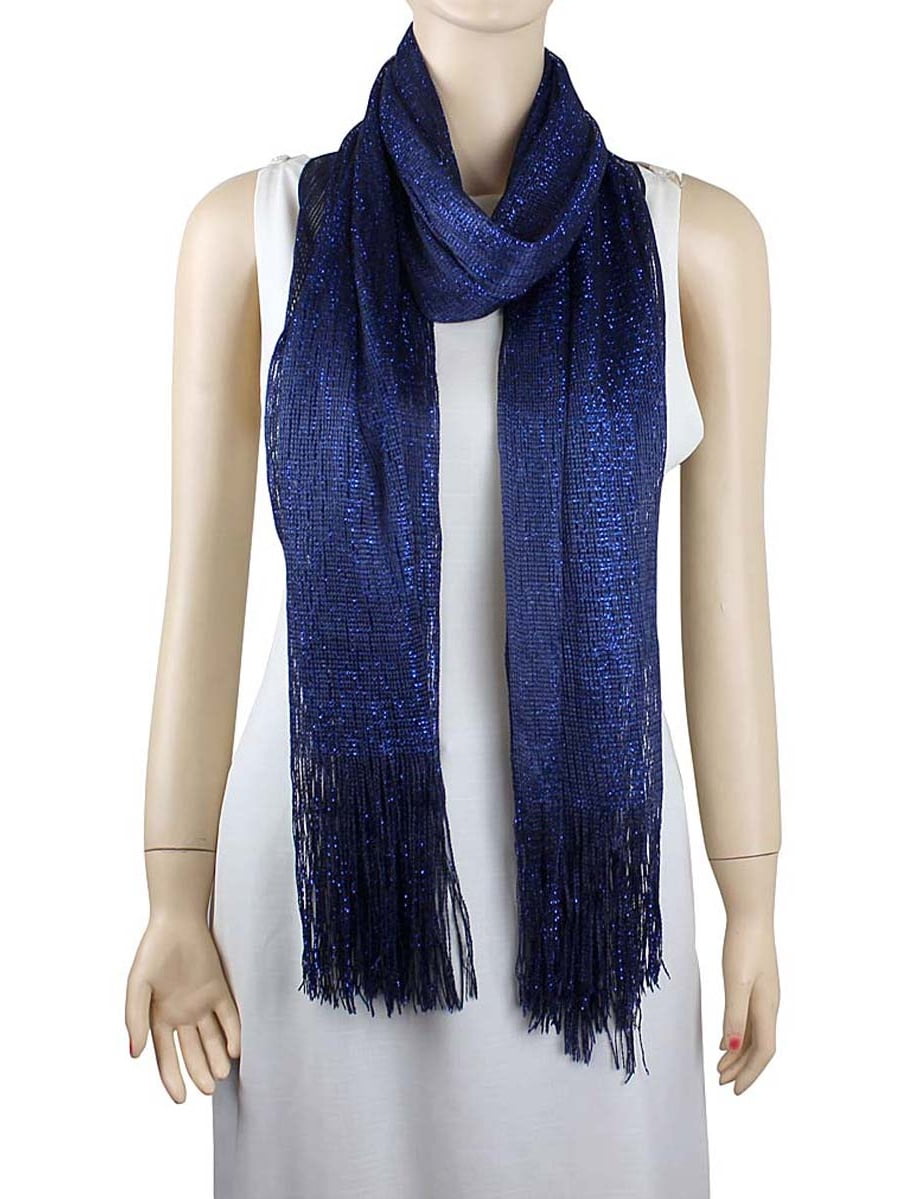 Shimmer and Shine Fringed Scarf Navy Blue