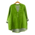 thumbnail image 4 of ManxiVoo Trendy Womens Long Sleeve Linen Shirt with V Neck and Pockets Breathable Comfort Casual Blouse S Size Green, 4 of 4
