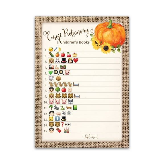 PUMPKIN Baby Shower Game, Pumpkins BABY EMOJI Game — Pack of 25 — FALL Baby Shower, Rustic GENDER NEUTRAL Baby Shower Games, Little Pumpkin Autumn Fall Baby Halloween baby party games SKU G331-EMJ