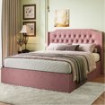 thumbnail image 3 of Elegant Queen Size Bed With Upholstery, Crystal Button Accents, Wingback Headboard, And Functional Under Storage, Pinkish Colorway Pink, 3 of 6