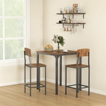 HOMCOM 3 Piece Bar Table and Chairs Set, Industrial Small Dining Table Set for 2, Square Kitchen Table and Stools, Walnut and Black