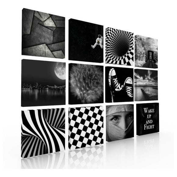 Set de 12 Cuadros Decorativos Ideas Creativas Blanco y Negro Cuadro sublimado en tela