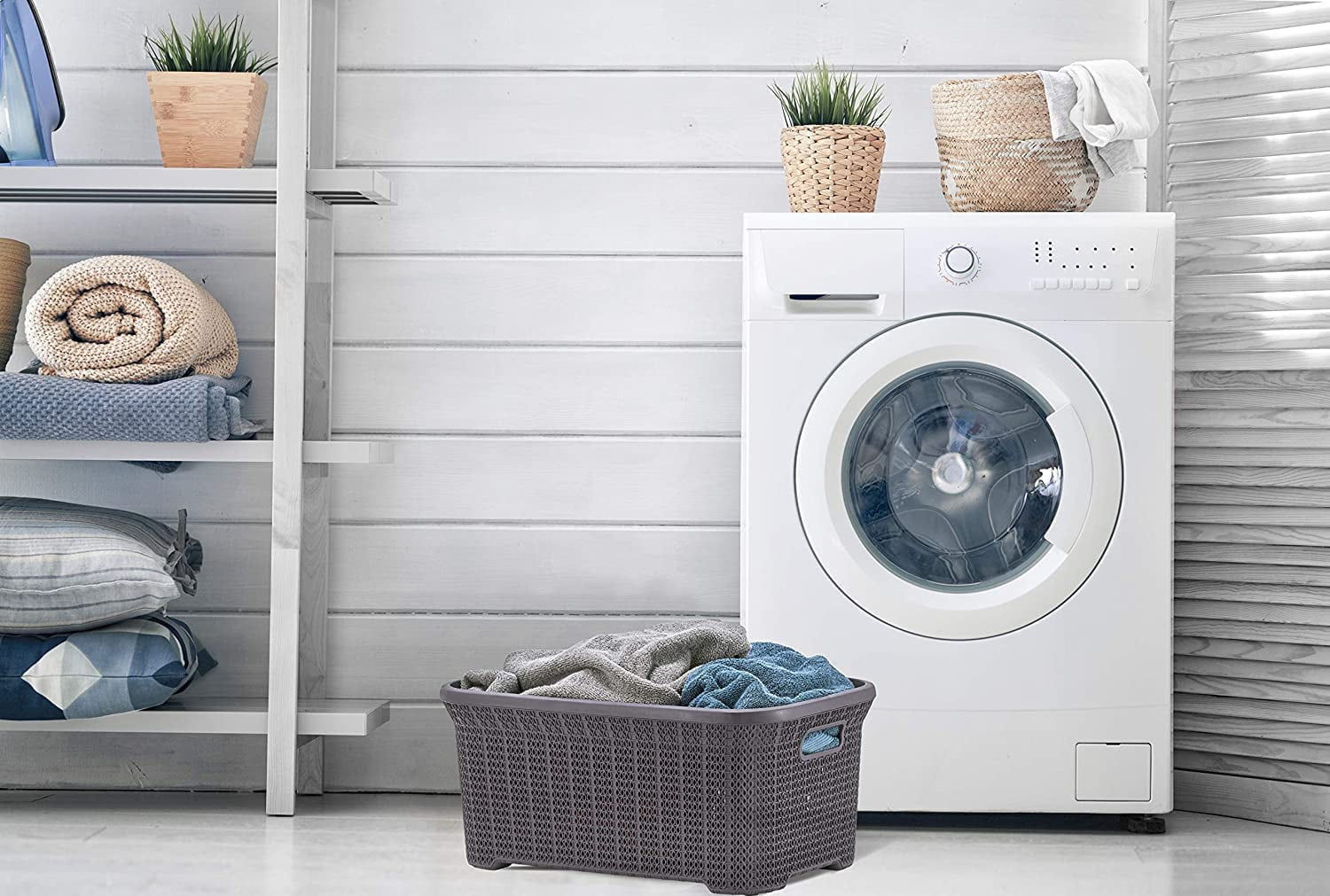 Superio 50L Knit Laundry Basket with Cut-Out Handles - Plum (2 Pack)