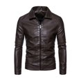 thumbnail image 3 of Chaqueta de cuero para hombre, chaqueta de cuero PU lavada para motocicleta, chaqueta de cuero fina con solapa para hombre, procesamiento para hombre, 3 of 6