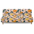 thumbnail image 2 of ZIATUBLES Elastic Futon Cover for Armless Sofa, Stretch Couch Slipcover Dustproof Machine Washable Soft Furniture Protector Sofa Bed Cover for Living Room, Orange Flower Pink Print, 2 of 9