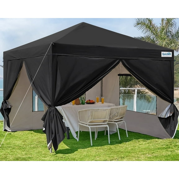 Quictent 8'x8' Pop up Canopy Tent with Sidewalls Instant Outdoor Gazebo Canopy Tent Enclosed with Wheeled Bag (Black)