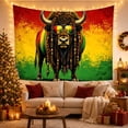 thumbnail image 3 of Braided Bison Against Red, Yellow and Green Stripes, Playful Digital Art for Wildlife Fans, Street Art Decor, Birthday Gift, Tapestry Wall Hanging for Man Cave and Living Room, 3 of 7