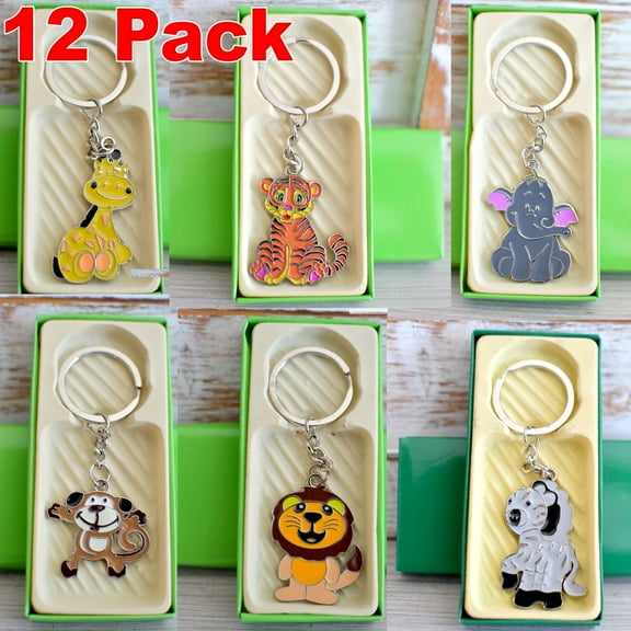 Woodland Theme Keychains Baby Shower Favors Safari Forest Animals Elephant Gifts Recuerdos (12 Pack)
