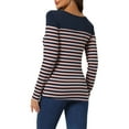 thumbnail image 3 of INSPIRE CHIC Women's Blouse Striped Color Block Long Sleeve Causal T-Shirt L Blue Pink, 3 of 6