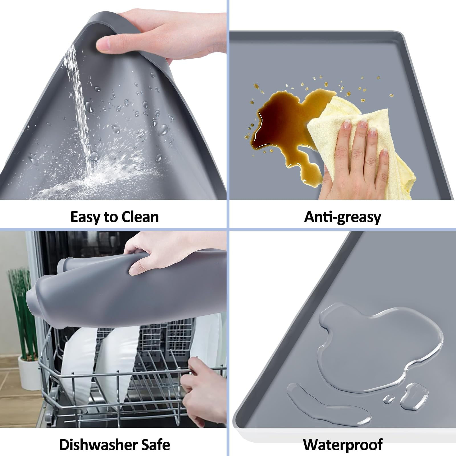 Washer and Dryer Top Protector Mat, 23.6 x 19.7inch Silicone Rubber Top Mat for Washer & Dryer, Non Slip Heavy Duty Waterproof Washable Dryer Top Protector Mat for Laundry Room, Grey