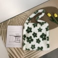thumbnail image 2 of Bolsa de mano con estampado de flores de felpa Para mujer Likrtyny bolso de hombro grande cálido verde, 2 of 9