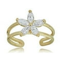 thumbnail image 5 of AVORA 10K Yellow Gold Adjustable Two Row and Flower Toe Ring with Simulated Diamond CZ, 5 of 5