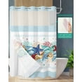 thumbnail image 2 of No Hook Shower Curtain with Snap in Liner, Ocean Starfish Seashell Coral Teal Striped Hotel Shower Curtains for Bathroom, Washable Shower Curtain Liner Set with Mesh Top Window, 60"x72", 2 of 6