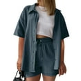 thumbnail image 4 of Riforla Women's Solid Color Short Sleeve Shirt & Casual Shorts 2 Piece Set Comfortable Summer Outfit Matching Sets Women Clothing Navy XL, 4 of 6