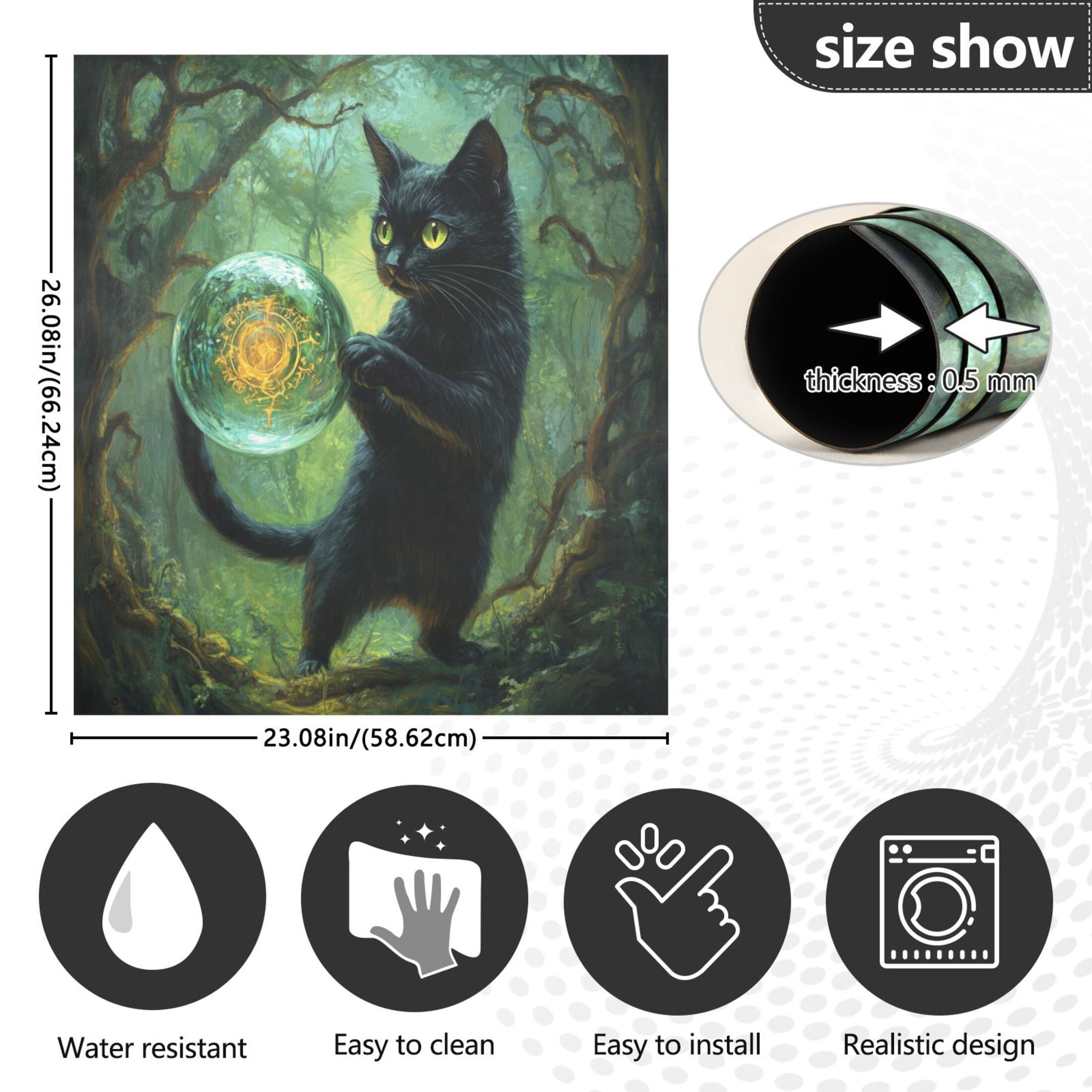 WOBOGO Black Cat Crystal Ball Magnetic Dishwasher Sticker Personalized DIY Beautiful and Practical Home Kitchen Decorations 23×16in