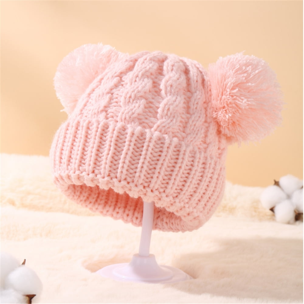 Two Seaside Babes Raspberry Pink Double Pom Beanie | Winter Hat for Baby, Toddler, Child, Women 4T - Preteen