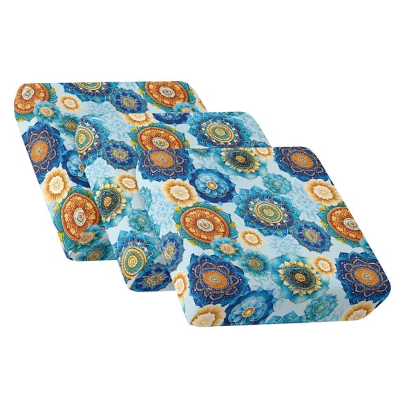 Xoenoiee Boho Mandala Flower Print 3-Piece Couch Cushion Covers, Stretch Sofa Seat Slipcovers with Non-Slip Elastic Bottom, Washable Furniture Protector for Living Room Outdoor Patio