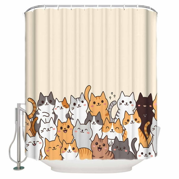 Small Stall Shower Curtain 36x72 Inch Narrow Half Size Cartoon Cat Bath Curtains Bathroom Decor Modern Simple Funny Cute Animals Art Waterproof Fabric Shower Curtain Set with Hooks 36 Inch