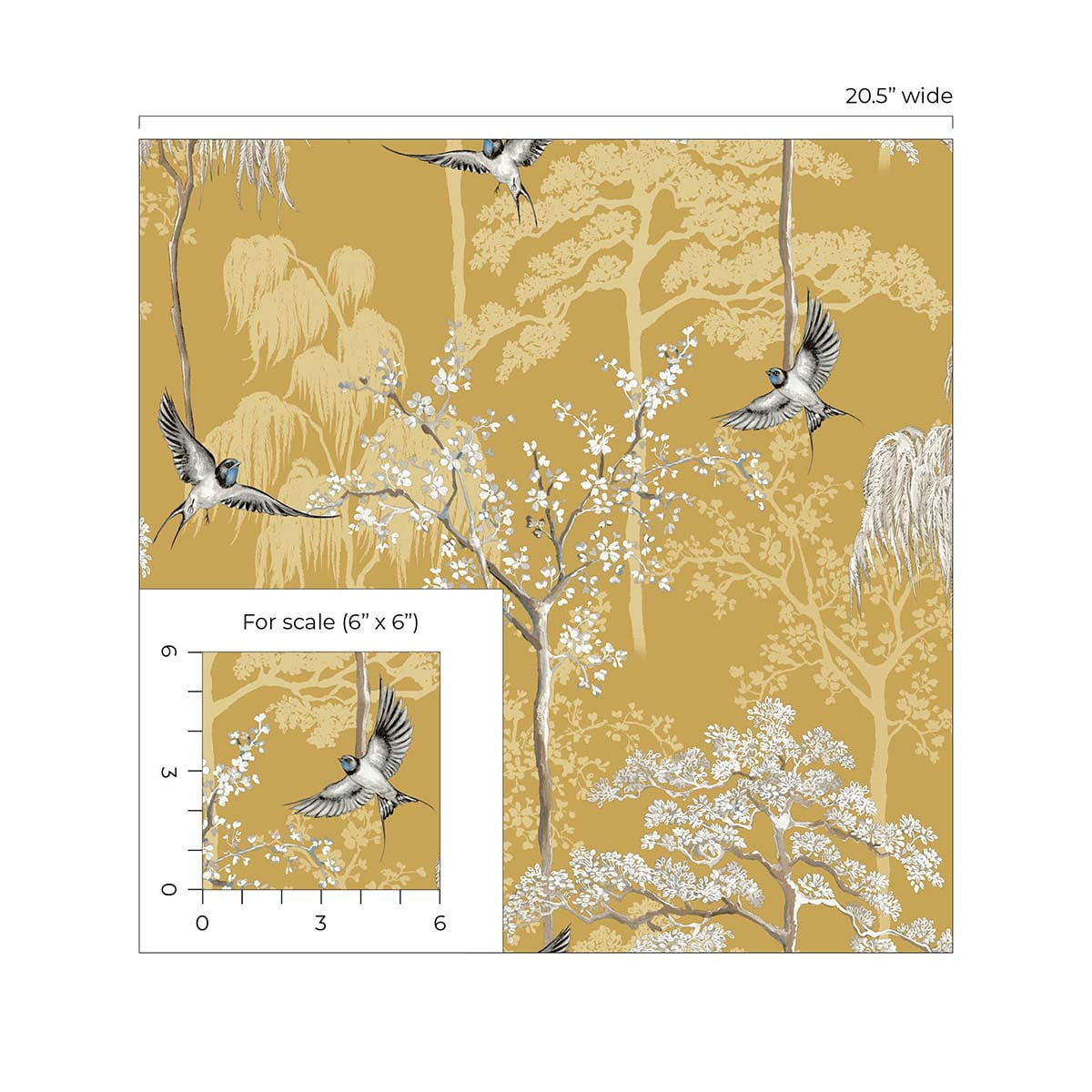 NextWall Arthouse Bird Garden Peel and Stick Wallpaper 20.5 in. W x 18 ft. L - Ochre