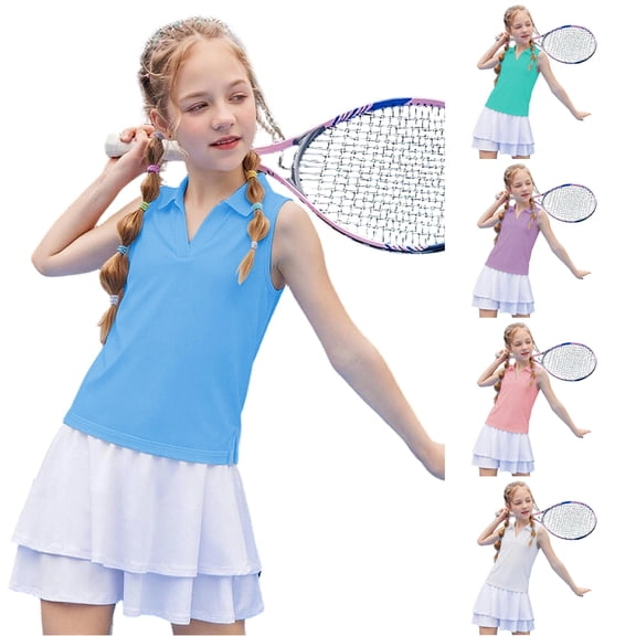 WhouRiu Girls Solid Color Athletic Tees Summer Back To School Sleeveless V Neck T Shirts Kids Comfortable Breathable Workout Tshirt,7-8 Years