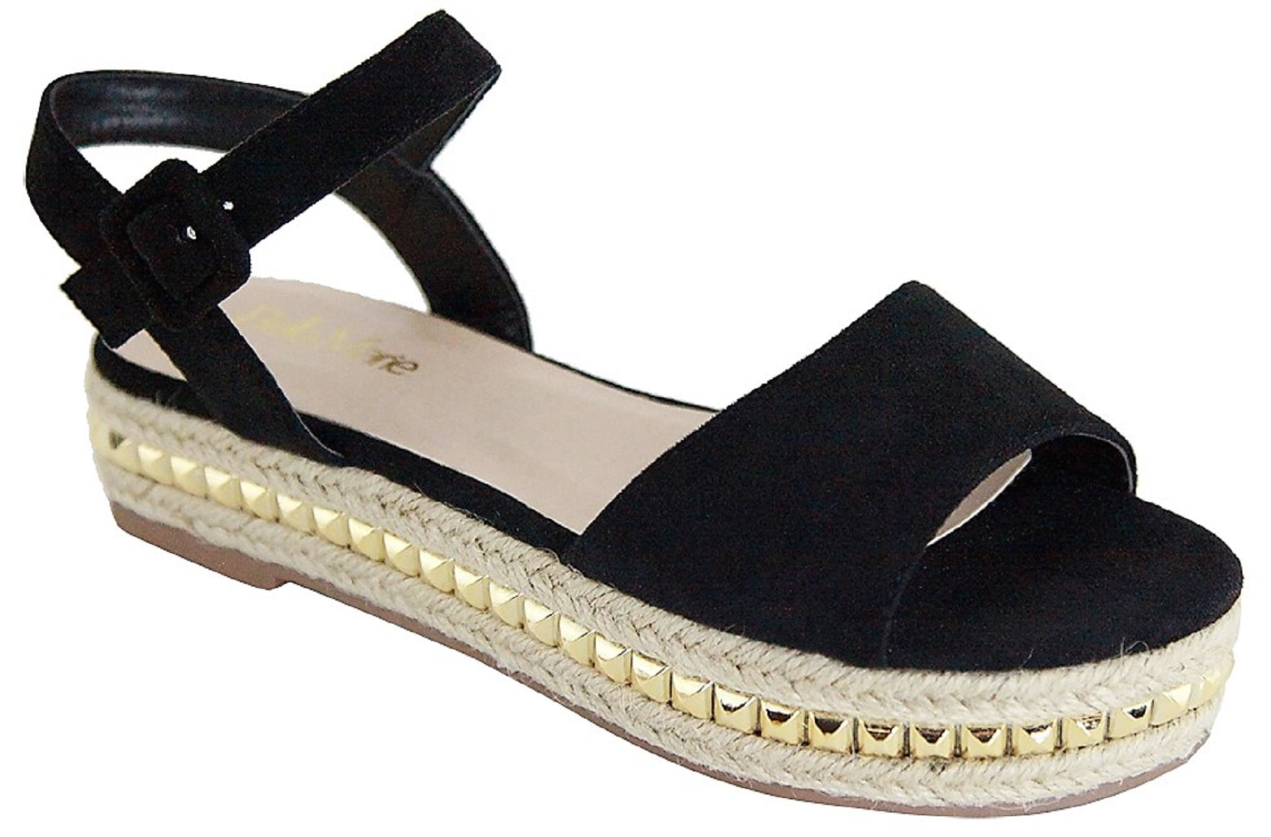 Telling Mary Jane Espadrille Flatform Open Toe Gladiator Sandal Black - Walmart.com