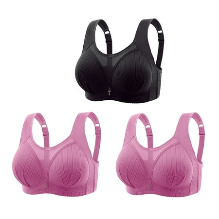 Crunowin Women s Plus Size Bra 3 Pack  Wire Free Comfort Solid Color Behind Buckle Breathable Lingerie Everyday Underwear Black XXL