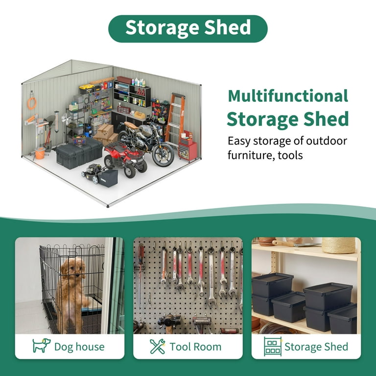 NETAJE 12'x14' Outdoor Metal Shed with Lockable Doors and Updated