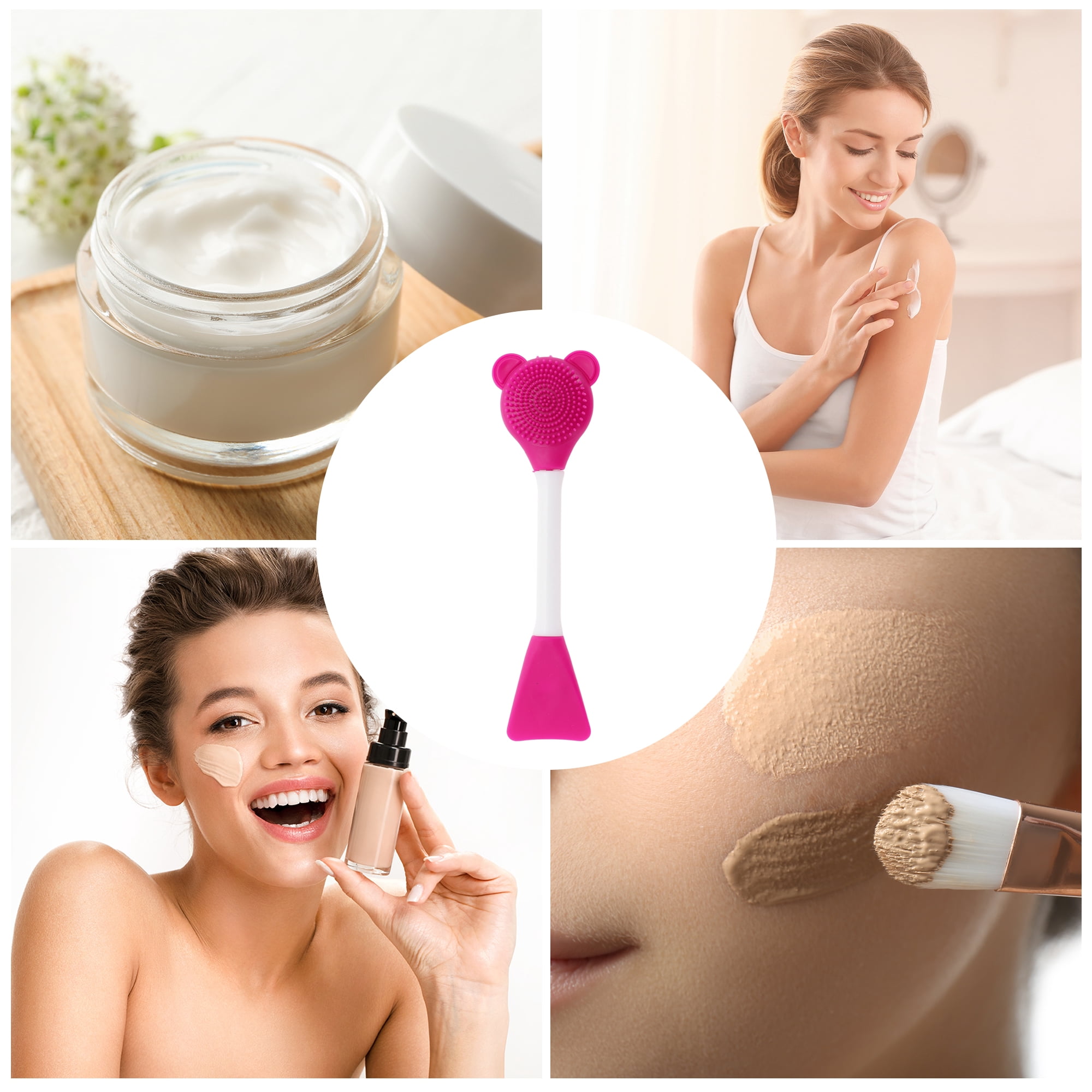 Unique Bargains Smooth Fan-shaped Facial Mask Brush 2 Pcs Rose Red