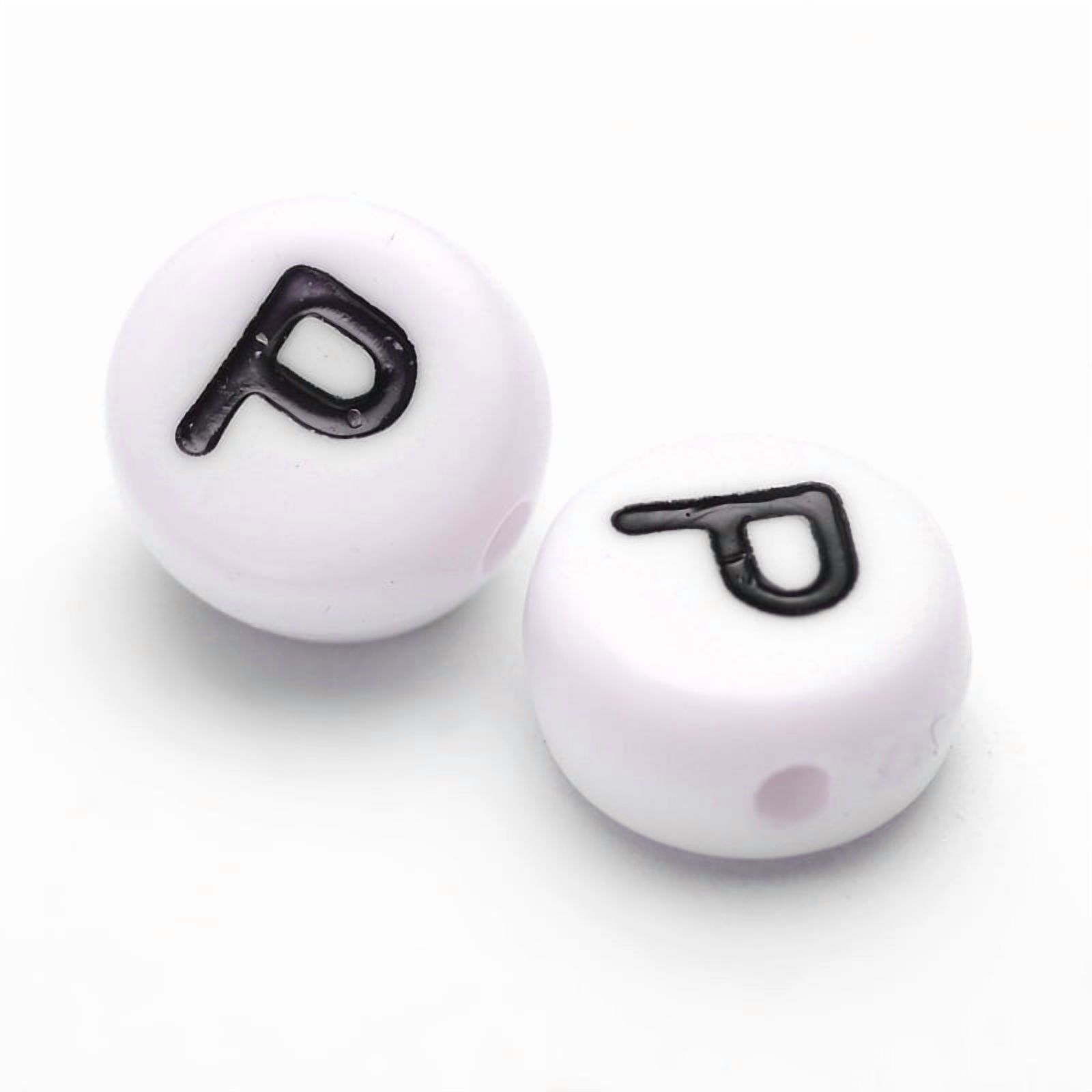 Acrylic Beads with Horizontal Hole Letter Flat Round Letter.P 7x4mm Hole: 1mm about 3500pcs/500g Acrylic