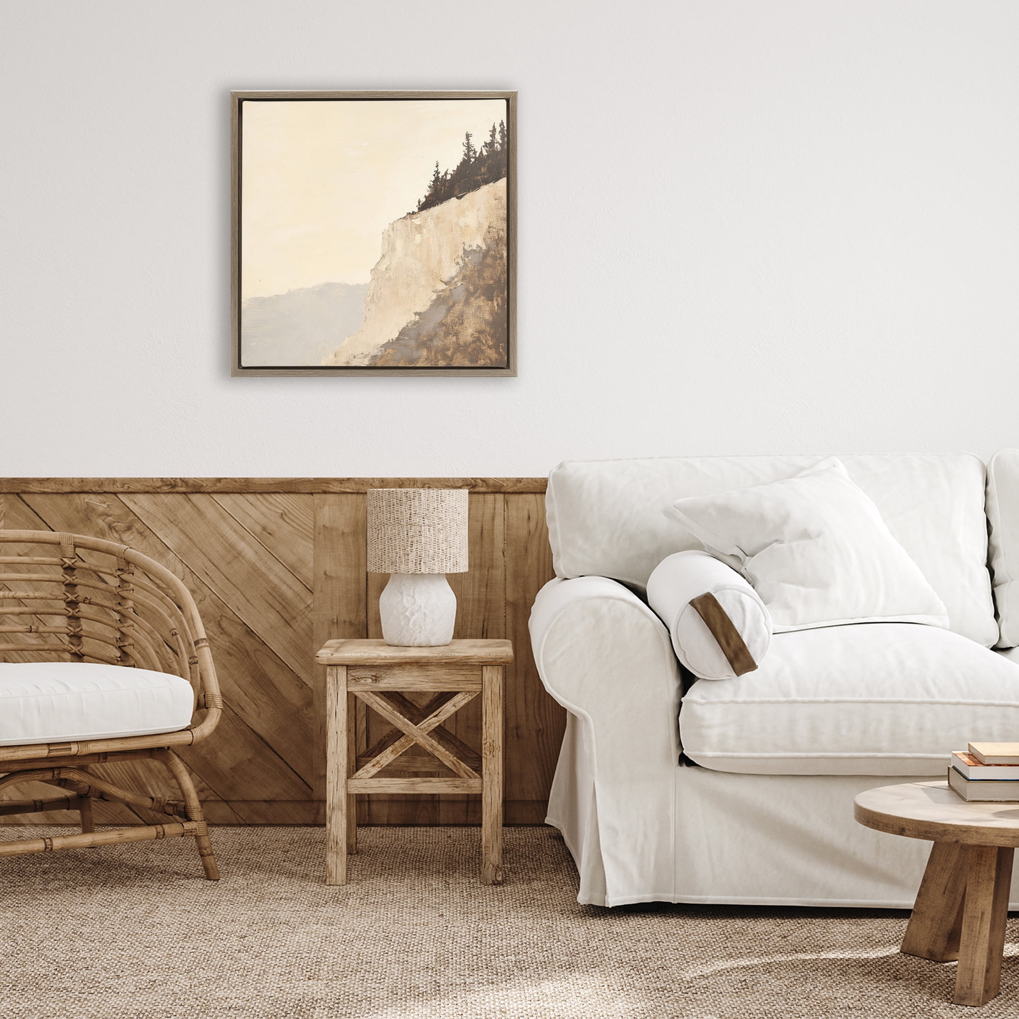 Stupell Industries Serene Cliffside Vista Brown Framed Floater Canvas Wall Art, design by Petal Prints Design