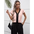 thumbnail image 2 of Blusa Fayenne de satén de seda para mujer, manga corta, cuello en V, rosa, 2 of 6