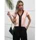 thumbnail image 2 of Blusa Fayenne de satén de seda para mujer, manga corta, cuello en V, rosa, 2 of 6