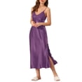 thumbnail image 2 of INSPIRE CHIC Women's Long Satin Nightgowns V Neck Soft Chemise Pajama Dress Lounge Nightdress XL Deep Purple, 2 of 6
