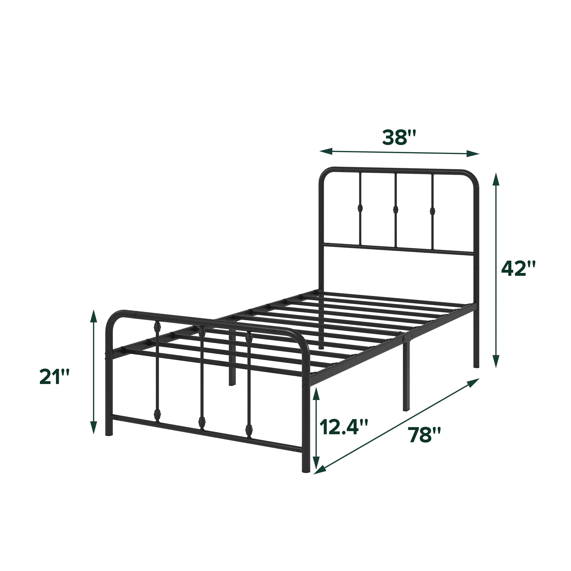 Mainstays Twin Modern Metal Platform Bed Frame with Curved Headboard, No Box Spring Needed, Black
