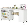 thumbnail image 1 of CoSoTower Sewing Machine Table with Drop Leaf, Folding Craft Table with 2 Doors and Adjustable Shelf for Small Spaces, White, 1 of 7