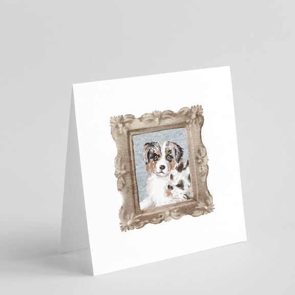 Australian Shepherd Merle Front View 2 Square Greeting Cards and Envelopes Pack of 8 5 in x 5 in