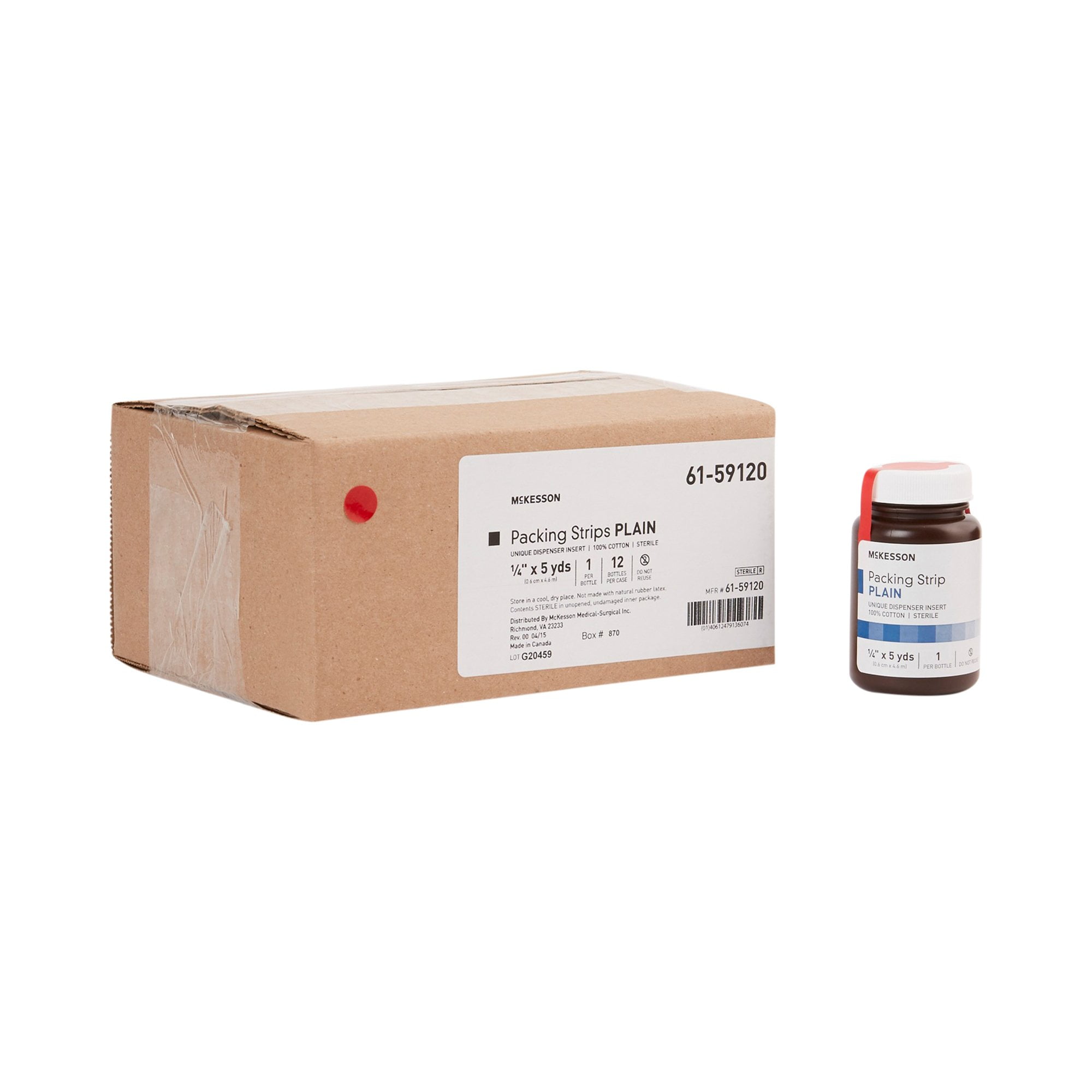 McKesson Wound Packing Strip, Sterile Cotton Gauze Strip, 1/4 in x 5 yd, 12 Ct