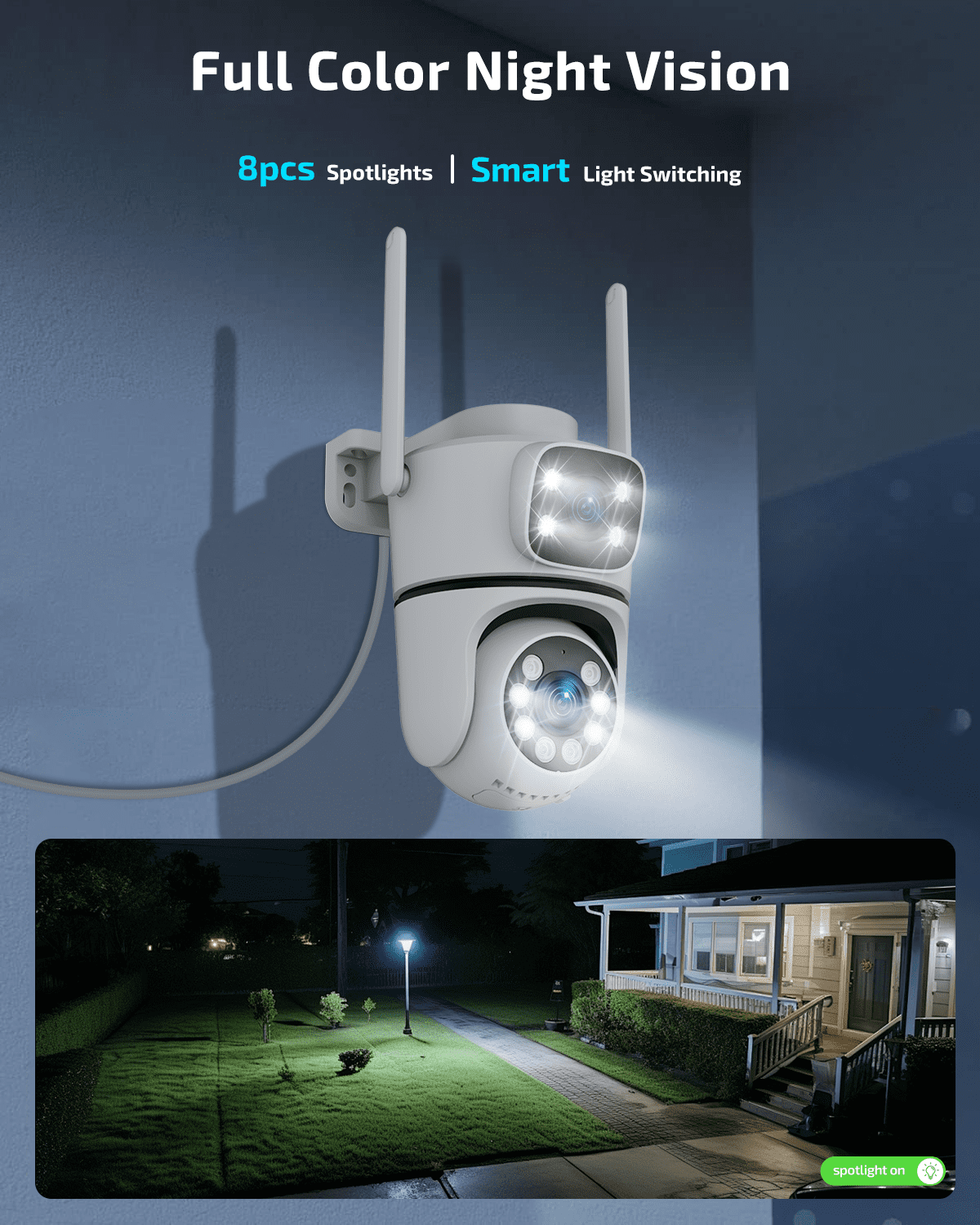 OHWOAI 5MP Dual Lens Wireless Security Camera Outdoor, 360° PTZ WiFi Surveillance Cam with Color Night Vision