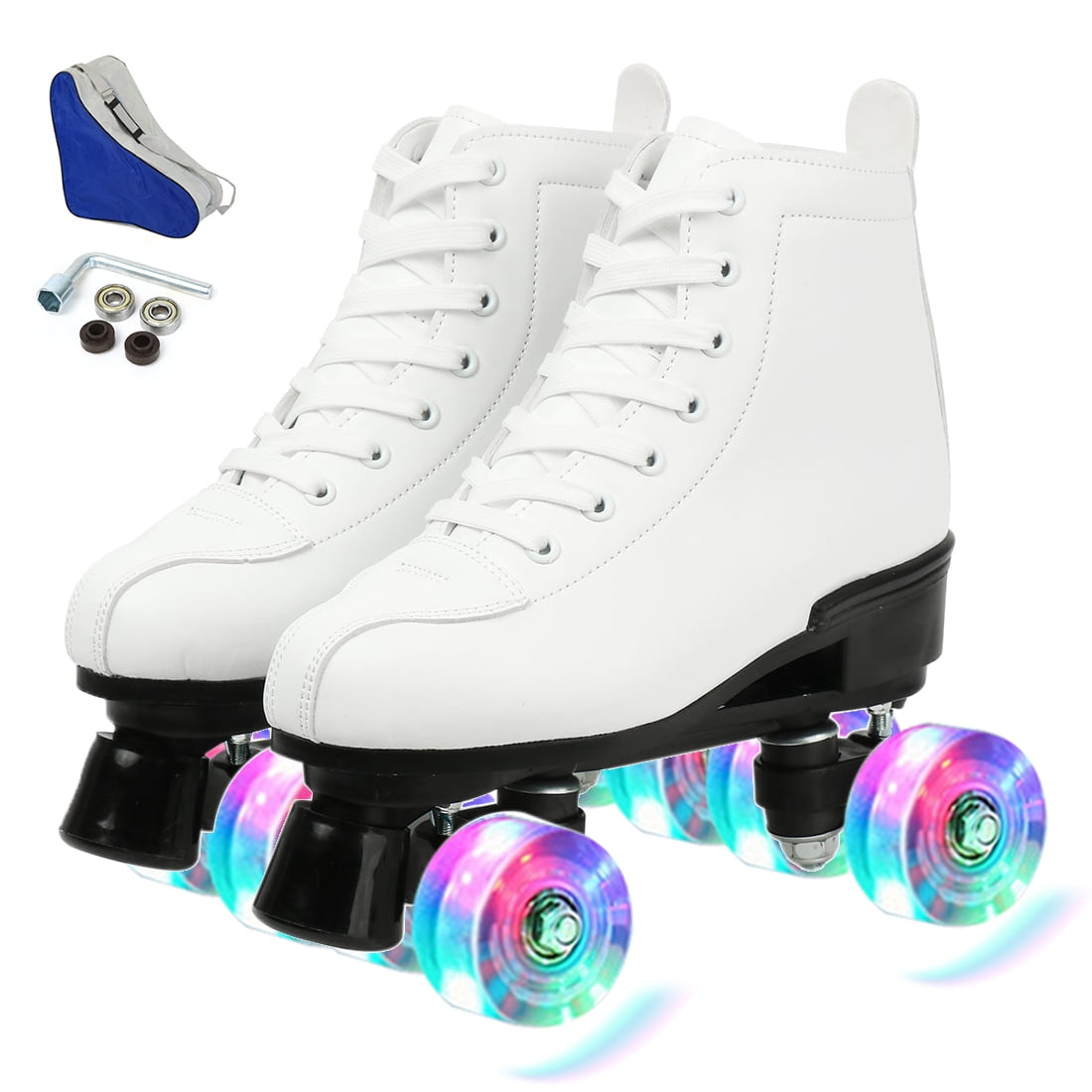 Unisex Roller Skates Outdoor Classic High-top PU Leather Roller Skates for Beginner,Double Row Roller Skates with Shoes Bags for Men Women 