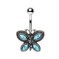 thumbnail image 2 of 316L Stainless Steel Antique Turquoise Butterfly Navel Ring, 2 of 2