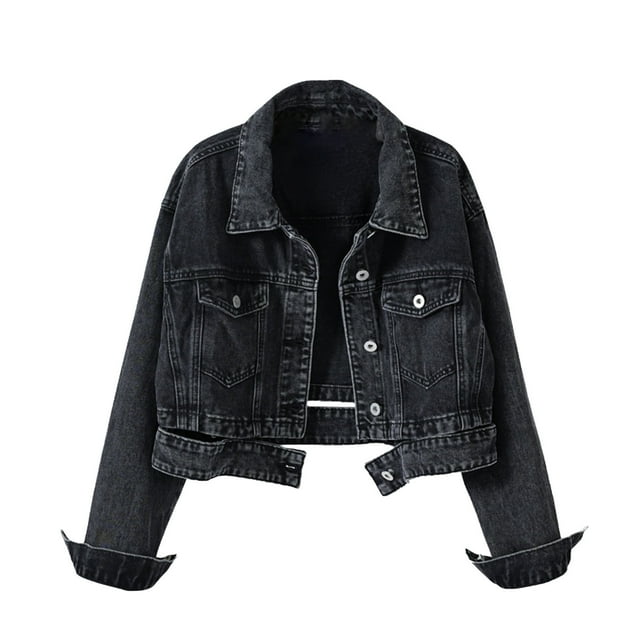 Women's Spring and Fall Long Sleeve Denim Jacket Outerwear, Casual Loose Fit Coat for Moderate Weather, Polyester Solid Shirt for Daily Use, Comfortable and Versatile Top with Classic Style