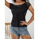 thumbnail image 2 of Mujeres de encaje de flores de ganchillo Tops, manga casquillo de corte bajo del cordón camiseta femenina fuera del hombro Ropa, 2 of 5