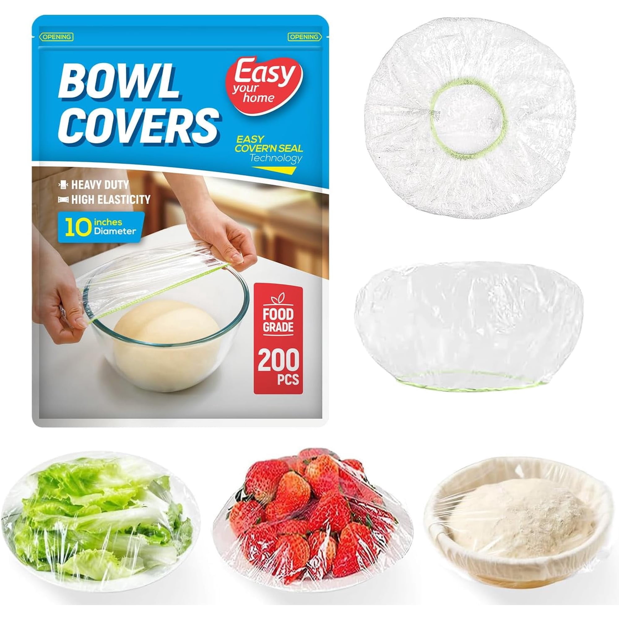 200PCS 10Inch Bowl Covers Food Cover Dish Covers Elastic Stretch Food Storage Lids BPA-Free Plastic Wrap for Sourdough Proofing Meal Prep Fresh Keeping