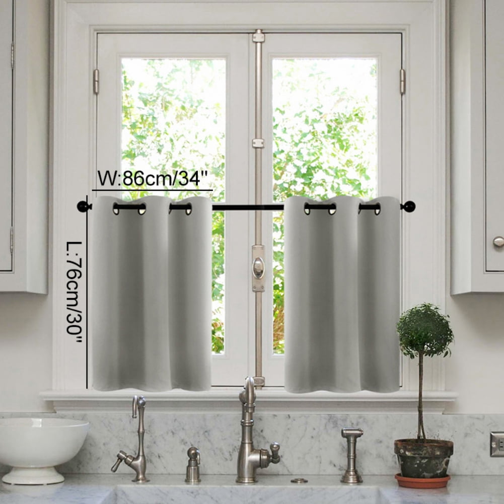 Blackout Tier Curtain for Kitchen, Bathroom, Living Room, Thermal Insulated, Room Darkening, Rod Pocket Curtain,2 Panels LightGrey 30*34 inchs
