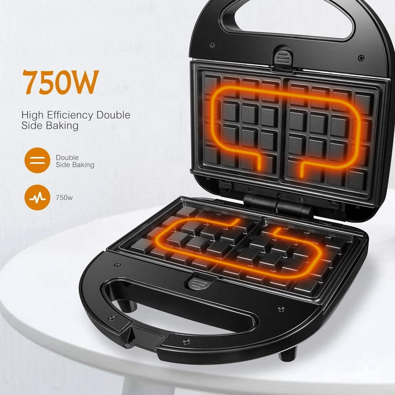 3 in 1 Sandwich Maker, Portable Waffle Iron Maker, Electric Panini Press  with Removable Non-Stick Plates LED Indicator Lights, Cool Touch Handle for